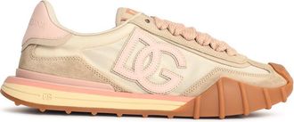 Dolce & Gabbana Dg Athletic Ivory And Pink Fabric And Lear Sneakers