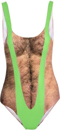 Generic Women Funny Swimsuit Hairy Body Chest Printed Hippie Swimsuits Bathing Suit One Pieces Swimwear Monokini Funny Novelty Fake Muscles Beachwear Borat (G