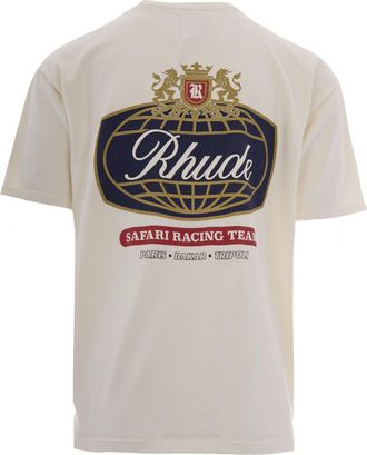 Rhude Mens T-Shirt Safari Crest Vintage White White-Blue-Red Cotton T-Shirts White/blue/red And Polos