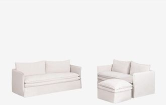 Sklum Sklum - Conjunto De Sal&oacute;n Con Sof&aacute; De 2 Plazas, Sof&aacute; De 3 Plazas Y Puff En Lino Y Algod&oacute;n Grace