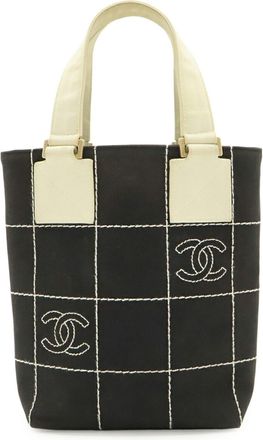 Chanel Black White Yellow Canvas Handbag Tote Bag (Pre-Owned)