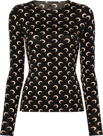 Marine Serre Moon Printed Jersey Ls Crewneck Top