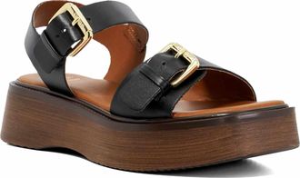 Dune London Womens Ladies Luno - Double Strap Flatform Sandals - Black Leather - Size UK 3