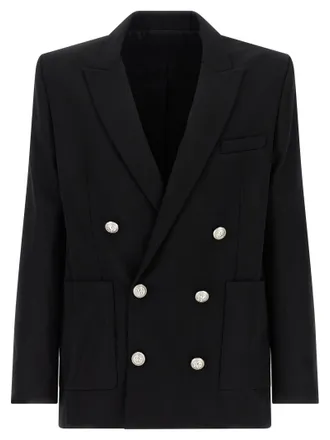 Balmain Double-Breasted Virgin Wool Blazer - Black