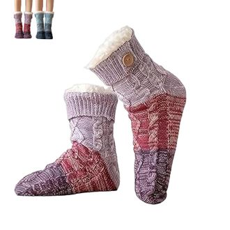 Generic Knitted Ultra-thick Slipper Home Socks, Ultra-Thick Cashmere Slipper Home Socks, with Grips, Warm Comfort for Women (1pc red)