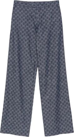 Gucci Broeken, Dames, Blauw, S, New Pant Cert GG Jacquard Co