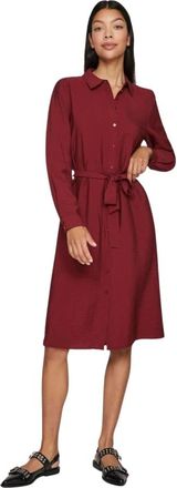 Vila Vila, Kleedjes, Dames, Rood, M, Knielange Jurk met Lange Mouwen Open Voorkant Vrouwen