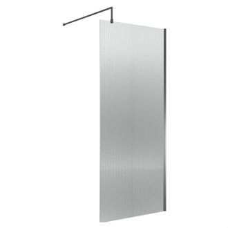 Balterley Fluted Wetroom Screen with Support Bar, 900mm, Brushed Pewter in Silver