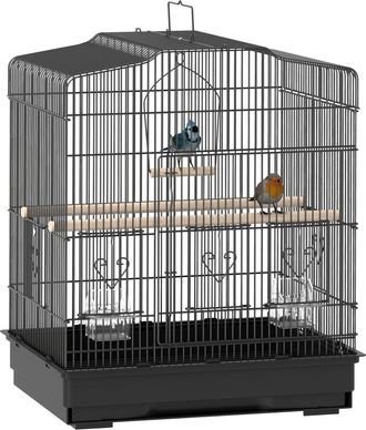 OEM Jaula Para P&aacute;jaros 46,5x36x59 Cm Con 2 Comederos 2 Perchas Columpio Bandeja Extra&iacute;ble Y Marco De Acero Negro