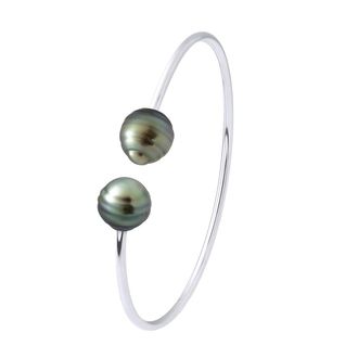 Ateliers Saint Germain Womens Bracelet - Silver 925 - 2 Real Cultured Tahiti Pearls Circled 9-10 mm - Black - One Size