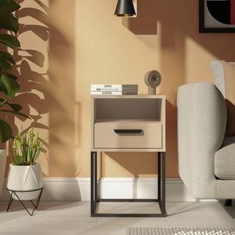 Dmora Mesita De Noche Lehadasa, Un Caj&oacute;n, Un Estante, Apertura Deslizante, 40x39x65h Cm Beige Cashmere