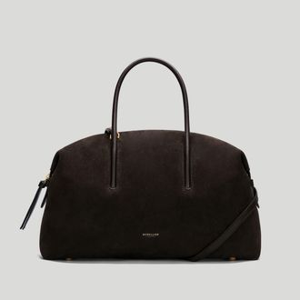 DeMellier The Midi Stockholm in Dark Chocolate Suede & Dark Chocolate Smooth Leather Top handle bag
