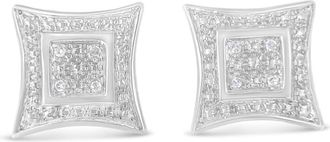 House of Brilliance 925 Sterling Silver Diamond Accented 4-Stone Four Pointed Star Shaped Halo-Style Stud Earrings