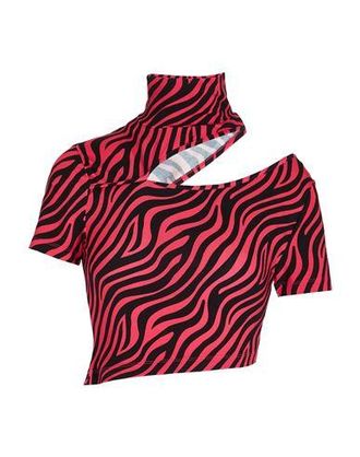 8 by YOOX PRINTED JERSEY CUT-OUT HIGH-NECK CROP TOP