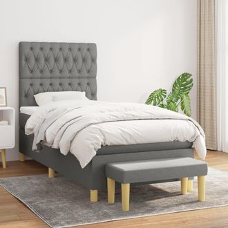vidaXL Vidaxl - Cama Box Spring Con Colch&oacute;n Tela Gris Oscuro 90x200 Cm