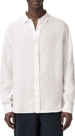 AllSaints Loom Linen Button-Up Shirt in White at Nordstrom, Size Xx-Large