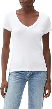 Michael Stars Nikki 1X1 Cotton Short Sleeve V-Neck T-Shirts Womens T Shirt White (US 0-12)