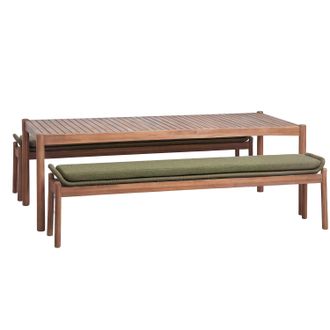 Sklum Set De Mesa Rectangular 180x90 Cm Y 2 Bancos De Comedor En Madera De Acacia Y Cuerda Trenzada Karvia Sklum