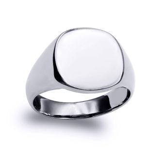 Jewelco London Sterling Silver Polished Square Cushion Signet Ring | Size: X