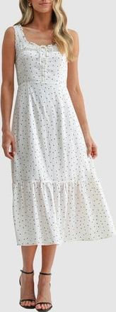 Lush Lace Inset Tiered Midi Dress in Cream Black Dot at Nordstrom Rack, Size X-Large