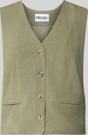 Pieces Regular Fit Weste aus Viskose-Leinen-Mix Modell VINSTY in Dunkelgruen, Gr&ouml;&szlig;e XL