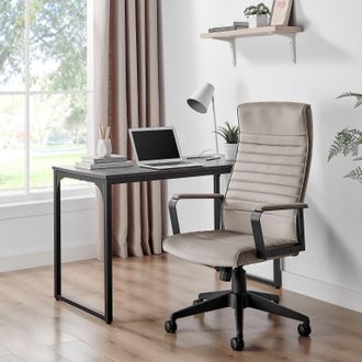 Furniturebox Centro Cappuccino Beige Velvet Office Chair