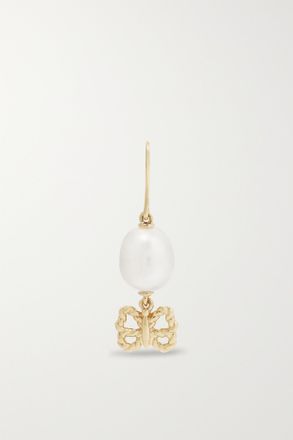 Alison Lou Orecchino Singolo In Oro 14 Carati Con Perla Butterfly Streamer