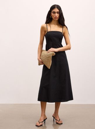 Icone Womens Linen-blend A-line midi dress