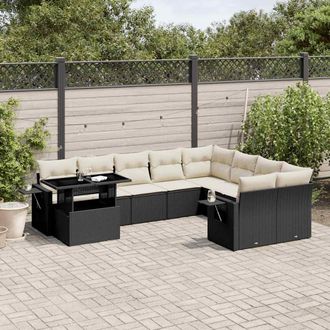 vidaXL Vidaxl - Set De Sof&aacute;s De Jard&iacute;n 10 Pzas Cojines Rat&aacute;n Sint&eacute;tico Negro
