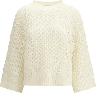 Fabiana Filippi Womens Jumper Platinum Yarn With Micro Sequins Beige Fleece Wool Sweater