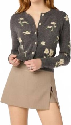 Astr Joy Floral Knit Cardigan In Charcoal