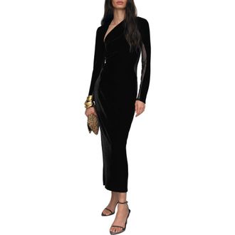 Reiss Kass Asymmetric Neck Long Sleeve Velvet Dress in Black at Nordstrom Rack, Size 12 Us / 16 Uk
