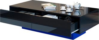 STILVORA Mesa De Centro Con 2 Cajones Y Led, Negro Brillo, Estilo Moderno, En Tablero De Part&iacute;culas, 115&times;55&times;34 Cm