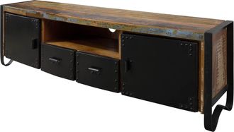 Massivmoebel24 Mobile Tv In Legno Di Legno Riciclato 178x43x55 Multicolore Laccato Industrial 105