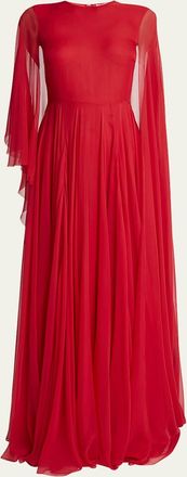 Givenchy Chiffon Draped Cape Gown
