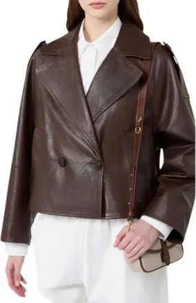 Max Mara Jassen, Dames, Bruin, M, Leer, Felino Leren Jas