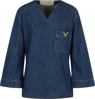 Valentino Denim Chambray Shirt - Dames - Blouses - Blauw - M - Denim - Overhemden