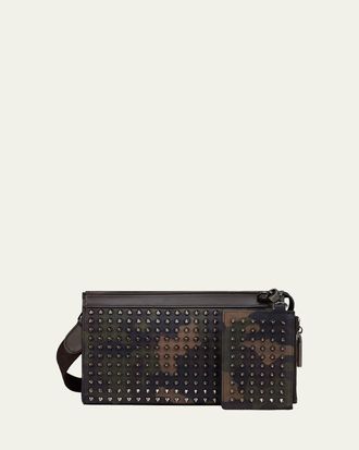Christian Louboutin Mens Funky Camouflage Reverse Leather and Spike Crossbody Bag