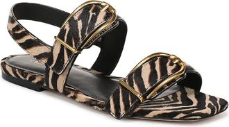 Veronica Beard Maglio-2 Genuine Calf Hair Sandal in Ziger Brown Leather at Nordstrom, Size 6.5