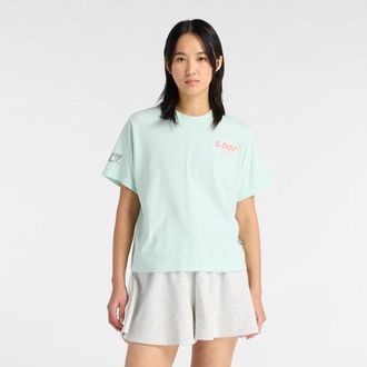 New Balance Womens London Edition Oversized Graphic T-Shirt - LDN in Green Cotton, size Large