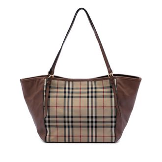Burberry Tweedehands Kleine Haymarket Check Canvas en Leer Canterbury Tote