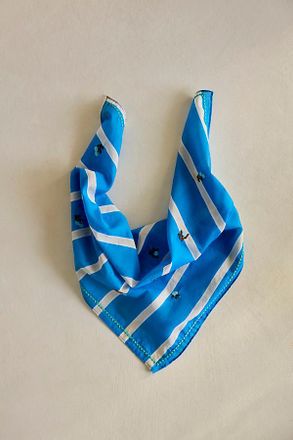 Elizabeth Gillett Embroidered Floral Stripe Cotton Bandana