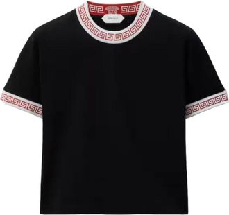 Versace Jacquard Stretch Katoenen Jersey T-shirt - Dames - T-shirts - Zwart - M - Katoen - Tops