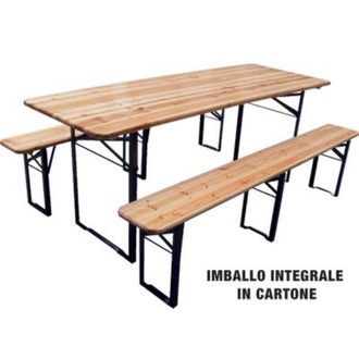 Domus SET TAVOLO + PANCHE BIRRERIA 3 GAMBE DOMUS - LEGNO/ACCIAIO CM 220X70 H.CM 76 CF=PZ 3- 1 confezioni