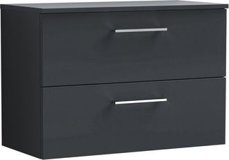 Nuie Nuie - Arno Satin Soft Black 800mm Wall Hung 2 Drawer Vanity Unit with Worktop - ARN1426W