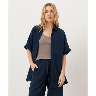 Pact Organic Cotton Coastal Double Gauze Relaxed Shirt in Navy at Nordstrom, Size Xx-Large