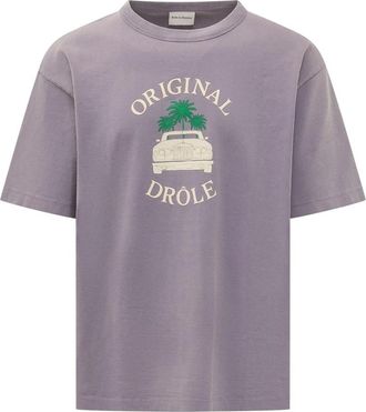 Dr&ocirc;le de Monsieur Car Palms Tee - Heren - T-shirts - Paars - L - Katoen - Tops