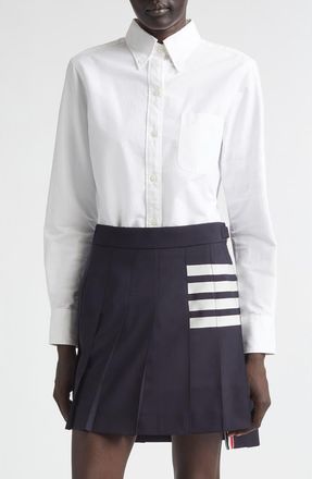 Thom Browne Classic Point Collar Long Sleeve Cotton Blouse in White at Nordstrom, Size 10 Us