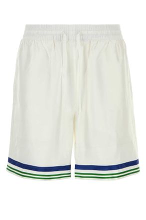 Casablanca Mens White Satin Bermuda Shorts - Ivory Silk - Size X-Large