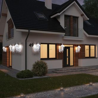 ETC Shop Set di 6 applique da parete a LED Lanterne in alluminio stile country illuminazione per esterni lampade da giardino bianche in un set che include